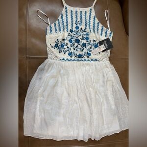 By and by Ivory Dress with Blue Floral Design
